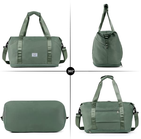 TAN.TOMI 38L Foldbar Rejsetaske, Vandafvisende Polyester Weekender med Udvidbar Bund til Mænd og Kvinder, Grøn