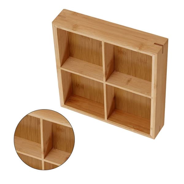 Serveringsbrett i tre med 4 rom, delt snackfat og nøttebeholder (natur) Four-compartment tray