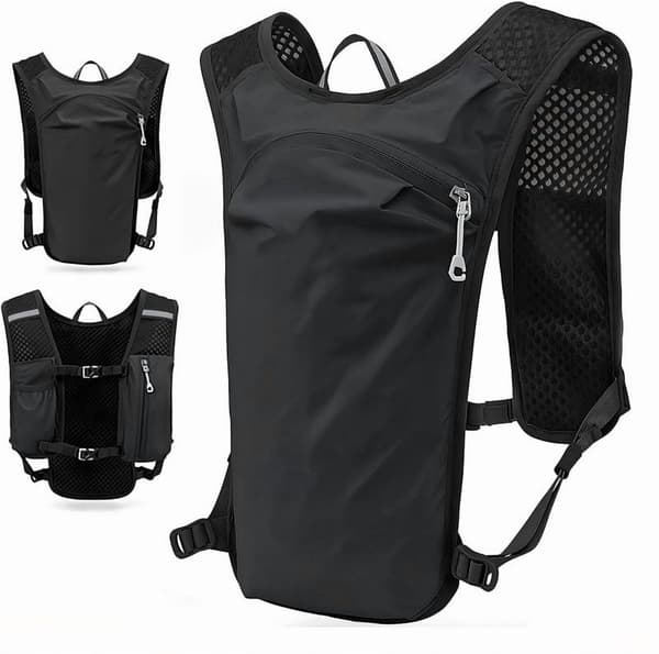 Hydration Vest Rygsæk, 142g Letvægts Nylon, Åndbart Mesh, 1.5L Blære Kompatibel, Til Trailløb, Unisex, Sort