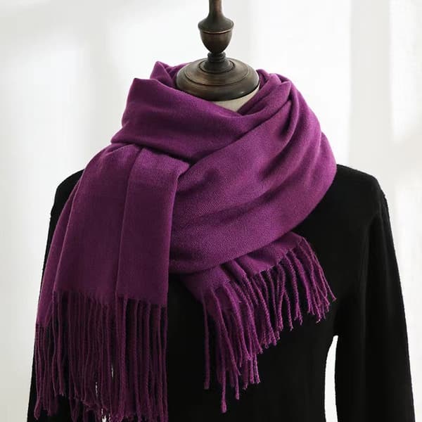 Vintertørklæde til kvinder, blød imiteret kashmir polyester, lang bred frynset stola til efterår og vinter, 70 x 200 cm, mørk lilla Violet