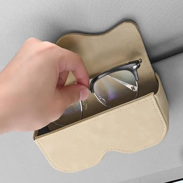 Bilvisir Solbrilleholder, PU Læder 2-i-1 Brilleetui Med Kortopbevaring, Til Bilinteriør, Sort, 16,5 x 4,54 x 7 cm