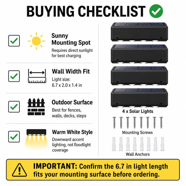 Sæt med 4 4-LED Solar Hegnslamper, Lyse Varme Udendørs Dækslamper, Sort 4 lights (warm light) Four packs