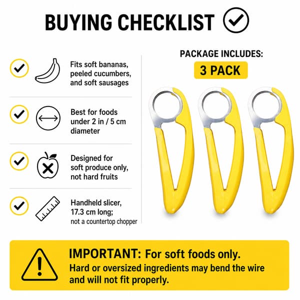 3-pack bananskärare och frukthackare för snabb köksförberedelse, gul yellow