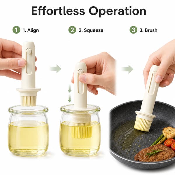 2-i-1 Glassoljedispenser med silikonbørste, hvit krukke for airfryer White