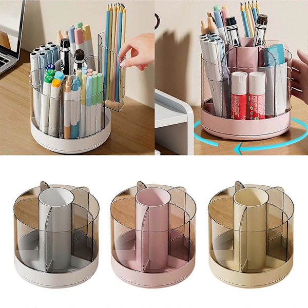 Practical Makeup Brush Holder Organizer Rotating Container with Removable Trays Storage Box for Dressing Table Pink Pink