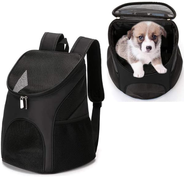 Kæledyrsrygsæk, 4 ventilationsvinduer, 180° åbning, foldbar polyester, små hunde og katte op til 5 kg, rejse, sort