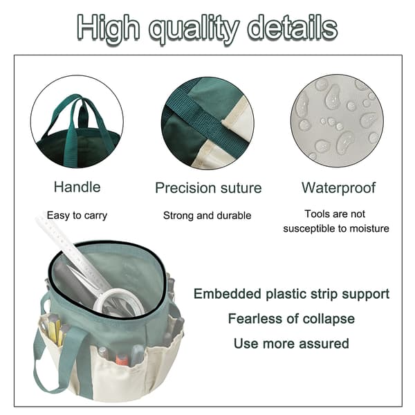 Heavy Duty Canvas Garden Tool Bag with 6 Pockets, Outdoor Storage for Gardening Tools