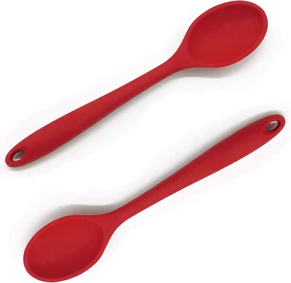 2 Silicone Kitchen Spoons, Silicone Mixing Spoon, Silicone Kitchen Utensils, Plastic Kitchen Spoons Used for Cooking, Baking, Mixing and Serving