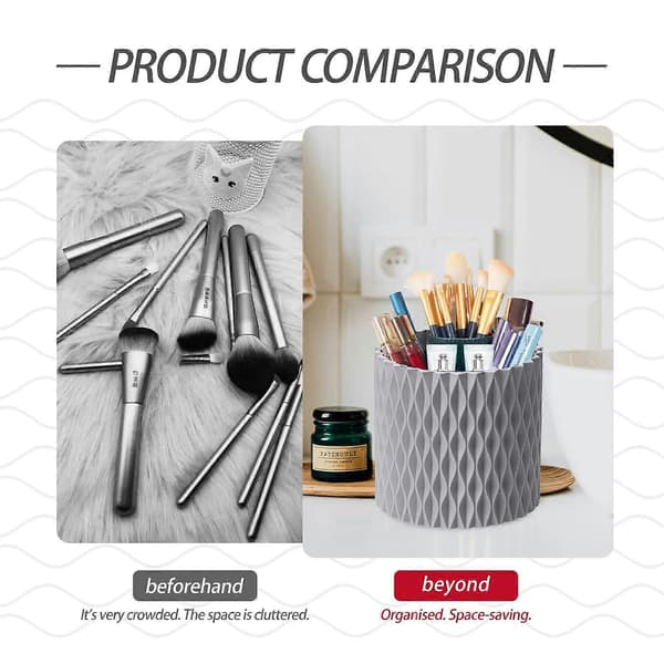 Makeup Brush Holder Storage Box, 360 Rotating Multifunctional Pen Holder, Storage Box, Can Store Lipstick, Comb, Beauty Tools (Grey)