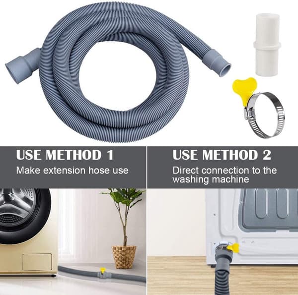 Forlengelse av avløpsslange for vaskemaskin, universal, 2 meter, med adapter og klemmer