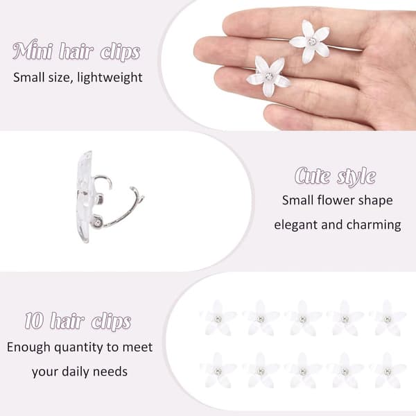 Mini Blomsterhårklämmor med Strass, Bröllop Vita Håraccessoarer, 20 st