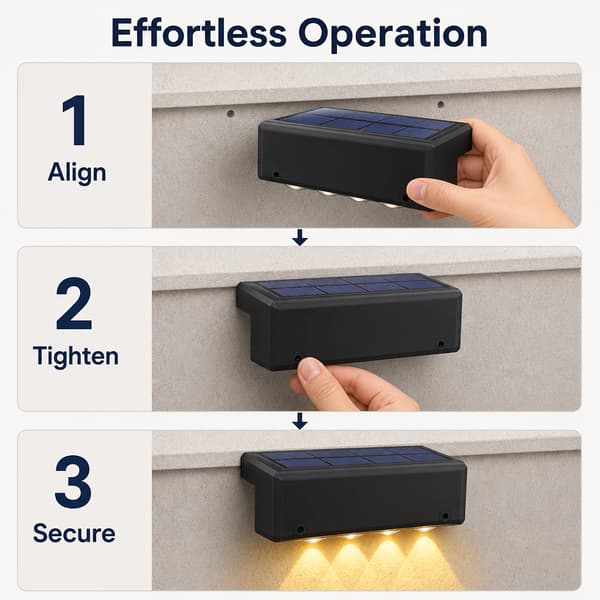 Sæt med 4 4-LED Solar Hegnslamper, Lyse Varme Udendørs Dækslamper, Sort 4 lights (warm light) Four packs