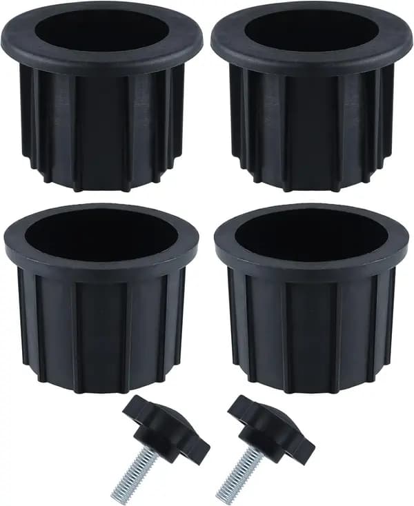Udskiftningssæt til parasolfod med 4 plasthulringe og 2 M8 fingerskruer til have- og udendørsparasoller, sort 6-piece set