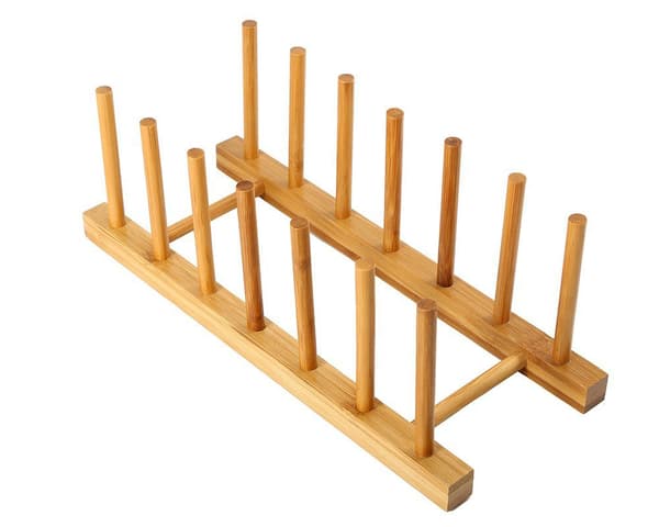 Bottle Drying Rack, Bamboo Dish Rack for Kitchen Cabinets, Sturdy Bamboo Material Plate Holder, Cutting Board Storage, Easy-to-Clean Surface (2 pcs)