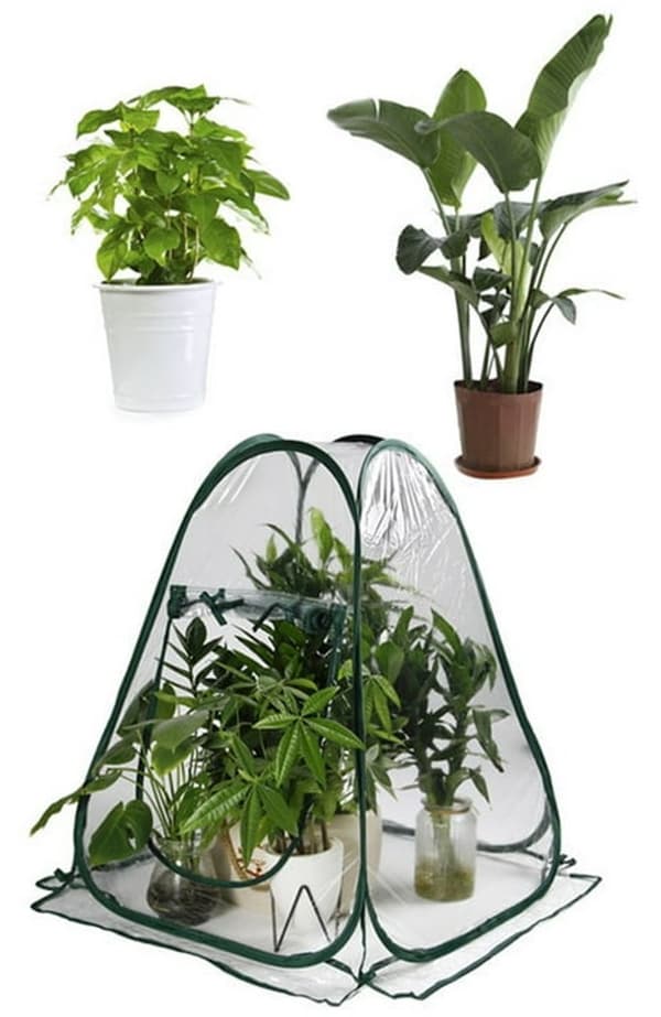 Bærbart minidrivhus, tykt PVC-trekk, sammenleggbart ventilert plantely for potteplanter og frøplanter, 70 x 70 x 80 cm