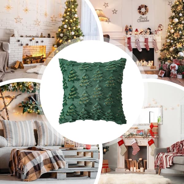 Julkuddfodral, 2-pack, plyschpolyester, dold dragkedja, grönt julgransmönster, 45 x 45 cm, för soffa och sovrum