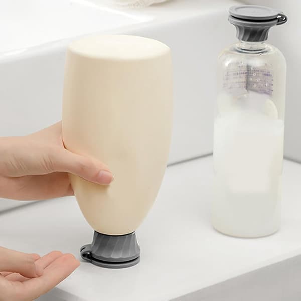 6-pack flasklock med snäpplock och läckagesäker tätning, 3 storlekar påfyllningsbara dispenserlock för schampo, lotion, köksbruk, grå