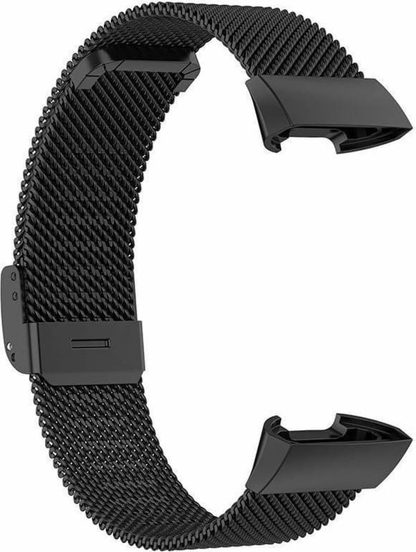 Luksuriøst Milanese loop-armbånd til Fitbit Charge 3/4 – svart rustfritt stålnett, låsbar spenne