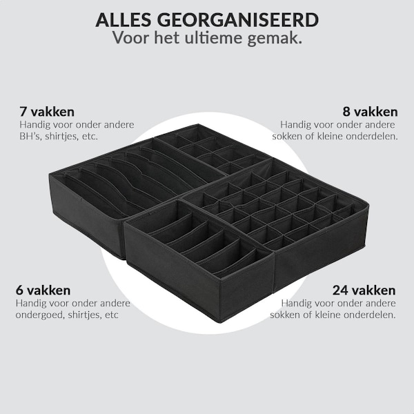 4 sorte foldbare skuffeinddelere – under seng opbevaring til bh'er, sokker, undertøj