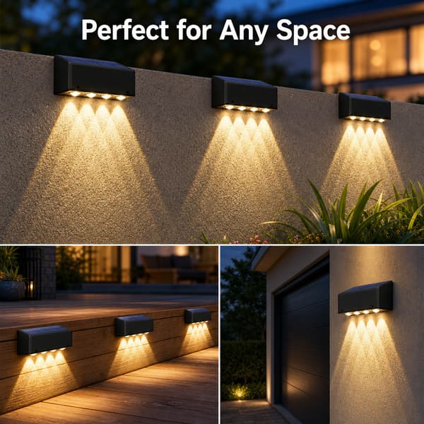 Sæt med 4 4-LED Solar Hegnslamper, Lyse Varme Udendørs Dækslamper, Sort 4 lights (warm light) Four packs