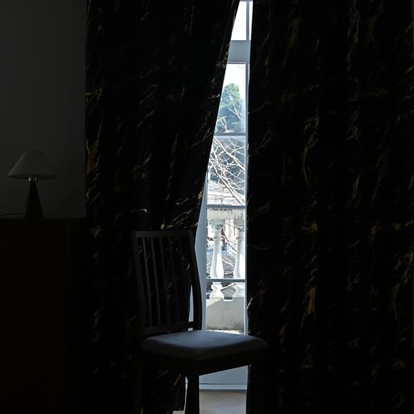 Mörkläggningsgardiner, Dubbla Lager Polyester, Ljudreducerande, Sovrum Och Vardagsrum, Svart Guld Marmor, 140 x 260 cm, 2 Paneler