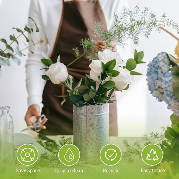 Blomsterarrangementholder Sæt, Rustfrit Stål med 6 Stifter, Genanvendelig, Sølv