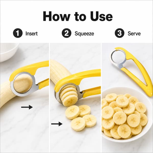 3-pack bananskärare och frukthackare för snabb köksförberedelse, gul yellow