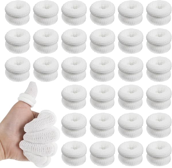 Fingertubbandage i bomull, 30 stycken, andningsbart elastiskt återanvändbart, vitt, för fingrar