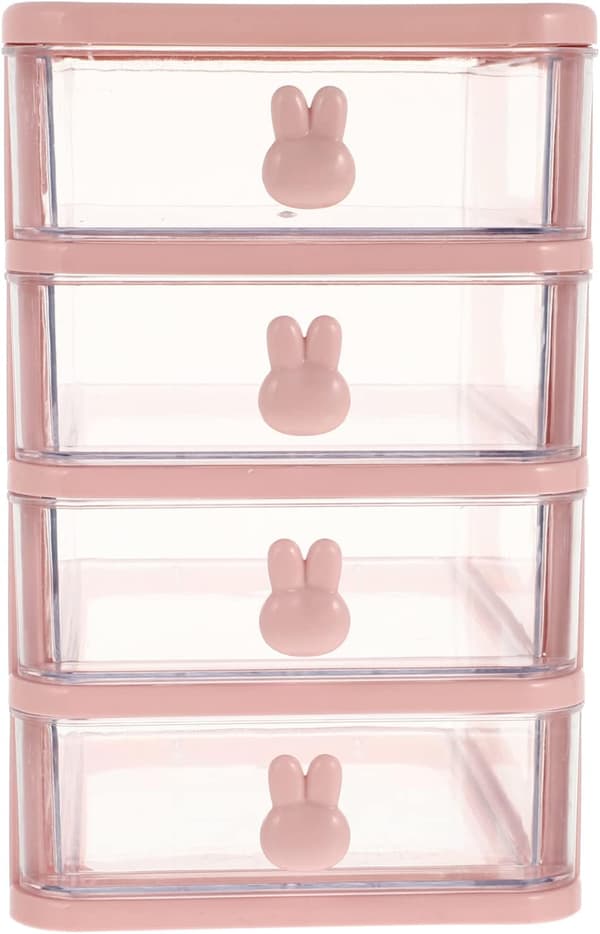 Plastic Storage Box, 21X17cm 4 Layers Multifunctional Desktop Storage Cabinet Storage Container with Drawers Mini Drawer Organizer for Home, Office Pink