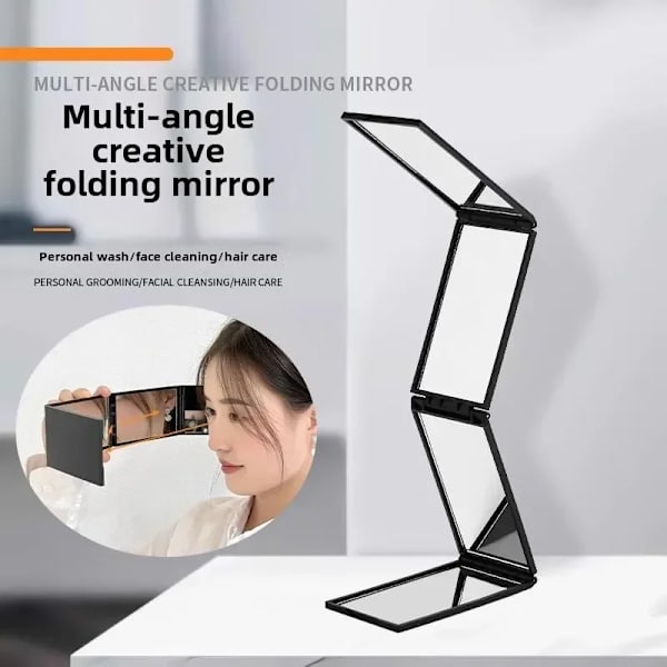 Multi-Angle Foldable 4-Panel Makeup Mirror, Portable HD Makeup Mirror, 360° View Beauty Mirror Makeup Tool Creative Folding black