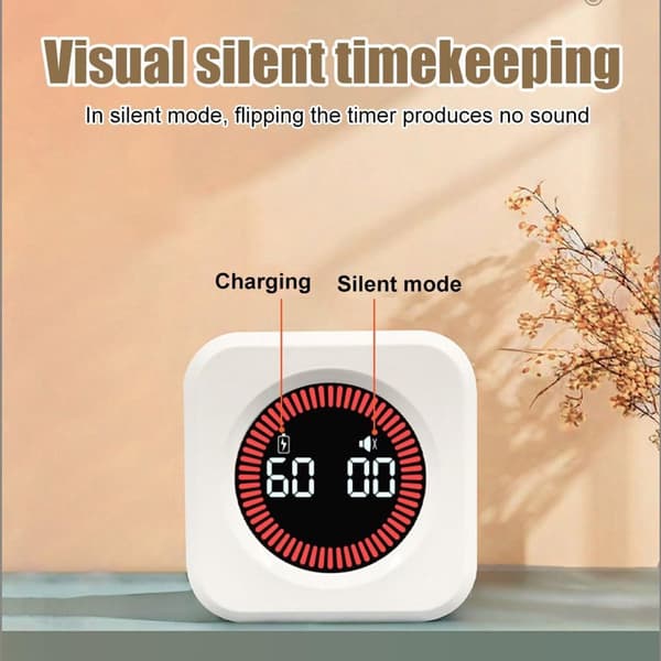 Visuell nedtellingstimer, flippdesign, stille blitsvarsel, USB oppladbar skrivebordstimer for studier, arbeid, matlaging og trening, hvit