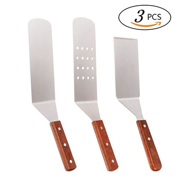 Stainless Steel Spatula with Wooden Handle, Three-Piece Cooking Spatula