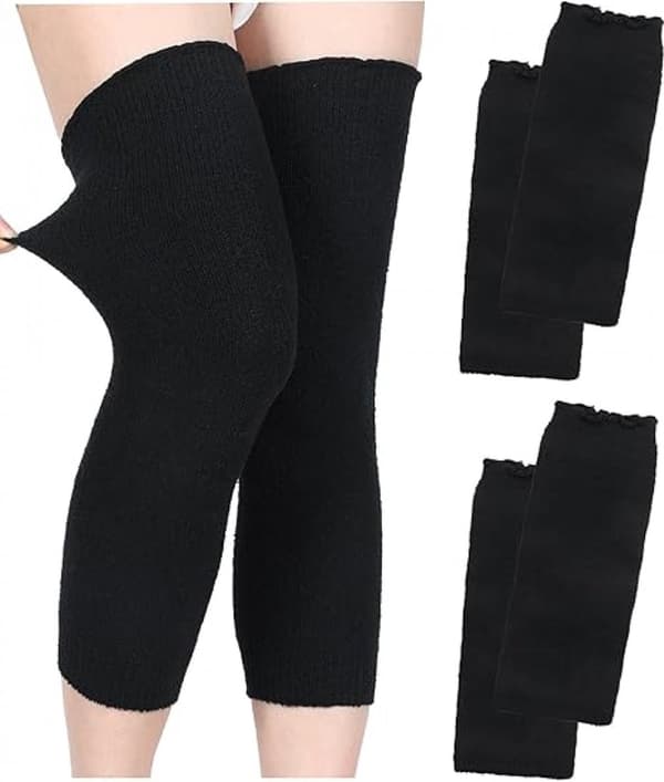Vinterförtjockade knäskydd för kvinnor, termisk korallfleece, en storlek, 3-pack svart
