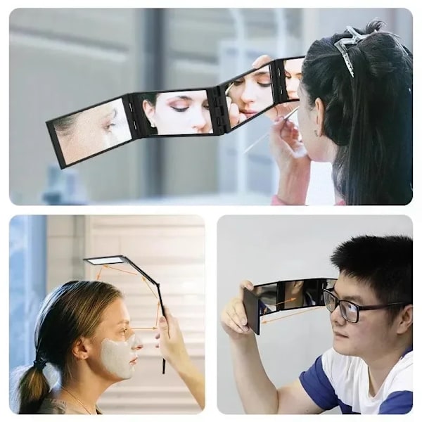 Multi-Angle Foldable 4-Panel Makeup Mirror, Portable HD Makeup Mirror, 360° View Beauty Mirror Makeup Tool Creative Folding black