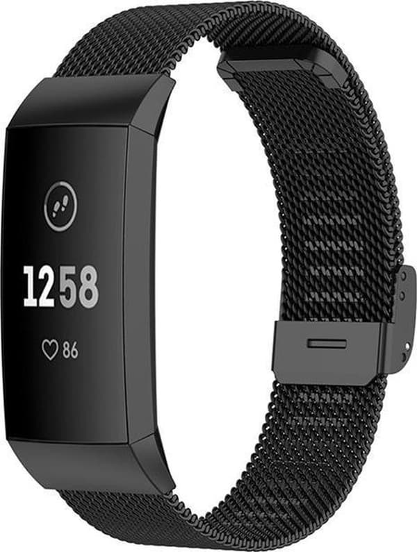 Luksuriøst Milanese loop-armbånd til Fitbit Charge 3/4 – svart rustfritt stålnett, låsbar spenne