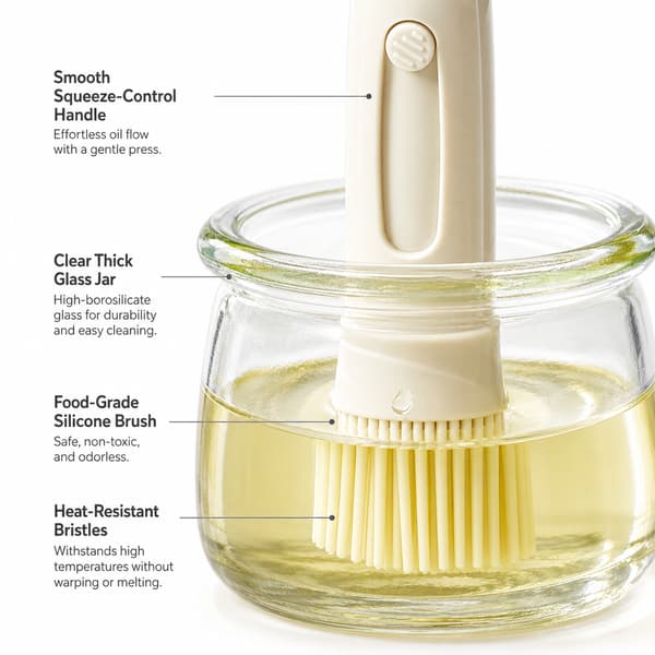 2-i-1 Glassoljedispenser med silikonbørste, hvit krukke for airfryer White