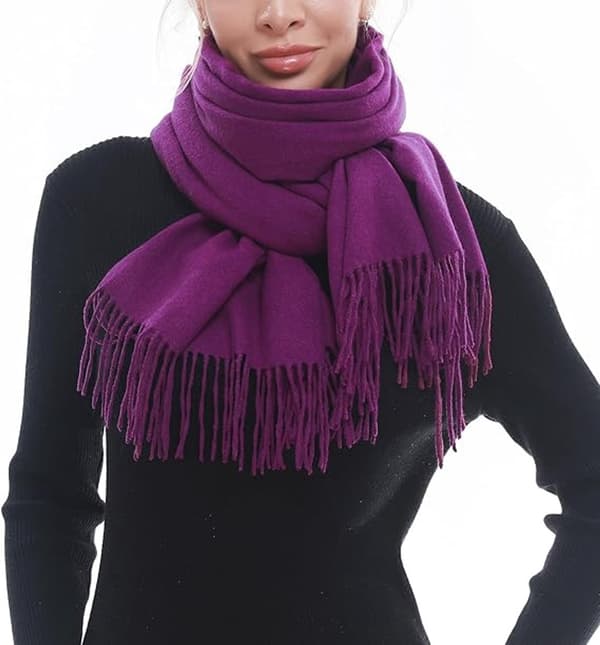Vinterhalsduk för kvinnor, mjuk imitation av kashmirpolyester, lång bred fransad stola för höst och vinter, 70 x 200 cm, mörklila Violet