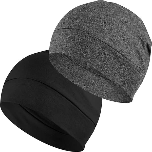 2-pack 100 % bomullsmössor, andningsbara hjälmfoder för män och kvinnor, sport, sömn, motorcykelhjälmar, svart/grå, 54-59 cm