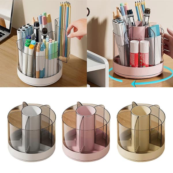Versatile Makeup Brush Organizer Rotating Container with 6 Removable Compartments Beauty Tool Holder for Dressing Table Yellow Yellow