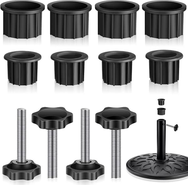 Paraplyfod reservedele, 12 stk., håndknop med M8 gevind, sort plast til terrasse