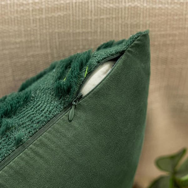 Julkuddfodral, 2-pack, plyschpolyester, dold dragkedja, grönt julgransmönster, 45 x 45 cm, för soffa och sovrum