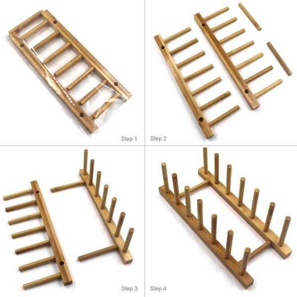 Bottle Drying Rack, Bamboo Dish Rack for Kitchen Cabinets, Sturdy Bamboo Material Plate Holder, Cutting Board Storage, Easy-to-Clean Surface (2 pcs)
