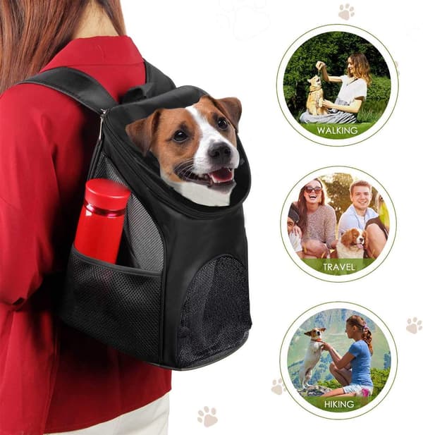 Kæledyrsrygsæk, 4 ventilationsvinduer, 180° åbning, foldbar polyester, små hunde og katte op til 5 kg, rejse, sort