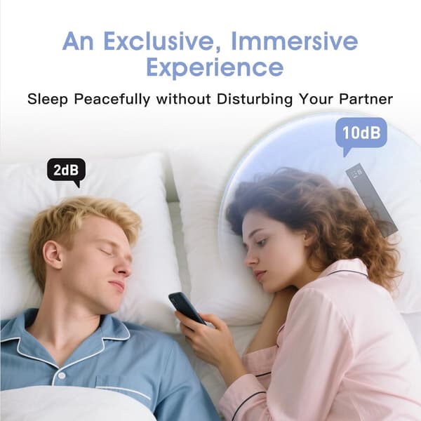 Søvnhøyttaler under pute med benledning, Bluetooth hvit støy, 36 søvnlyder, skjerm, timer, for sidesovere, svart