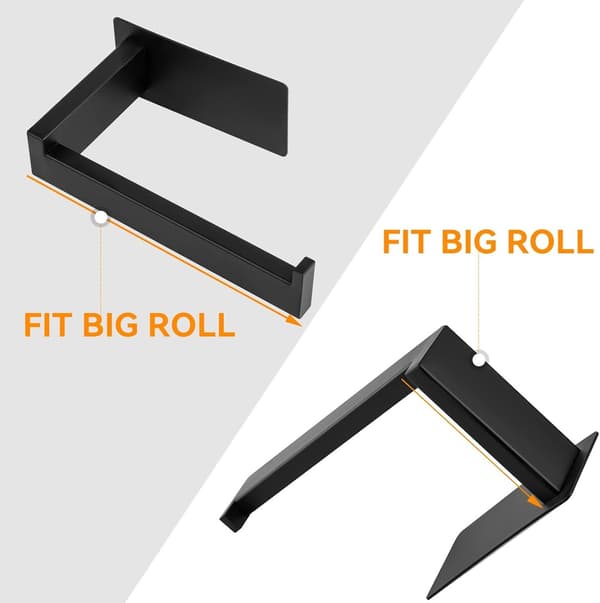 Køkkenrulleholder, sort rustfrit stål, 13x8x4,5 cm, selvklæbende og ingen boring, til badeværelset