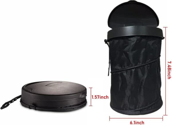 Bärbar bilpapperskorg med lock, hopfällbar avfallsbehållare för bil, husbil och camping, 1-pack
