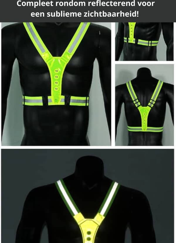 LED Refleksvest for løping, justerbar med 8 LED-lys, refleksstriper for løping, turgåing og sykling, neongrønn, én størrelse