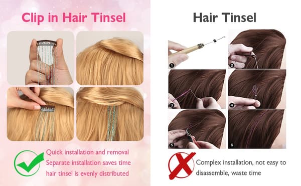 Hårglimmer, sæt med 18 stk. sølv, glitter-extensions, varmebestandig, til kvinder, piger, børn