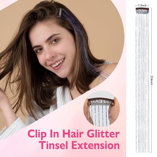 Hårglimmer, Kongeblå, Glitter Extensions, Varmebestandig, Sæt med 18