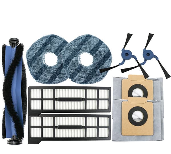 9-delt tilbehørssæt til robotstøvsuger, hovedbørste, filtre, sidebørster, moppepuder og støvposer til Eufy X10 Pro Omni